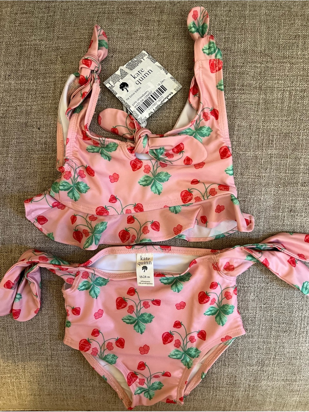 kate quinn Pink Strawberry Ruffle Two-Piece Swim Set